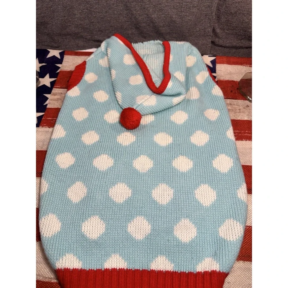 Martha Stewart Pets Large Hooded Light Blue With White Polkadots Sweater